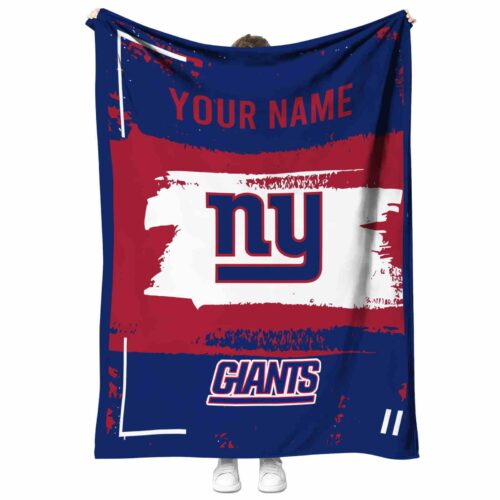 personalized new york giants paint strokes blue white blanket best selling