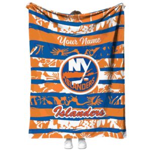 personalized new york islanders floral stripes blue white blanket best selling