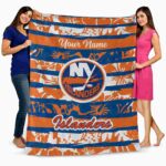 personalized new york islanders floral stripes blue white blanket best selling
