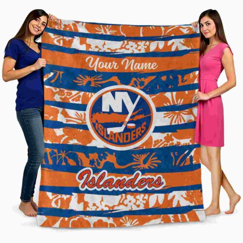 personalized new york islanders floral stripes blue white blanket fashion forward