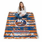 personalized new york islanders floral stripes blue white blanket best selling
