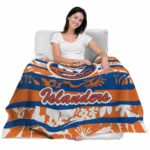personalized new york islanders floral stripes blue white blanket best selling
