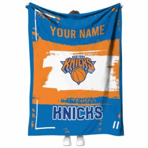 personalized new york knicks paint strokes blue white blanket best selling