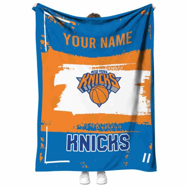 personalized new york knicks paint strokes blue white blanket best selling