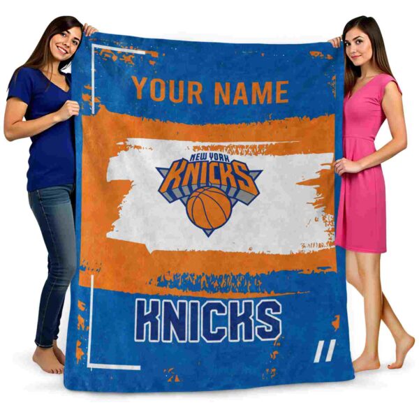 personalized new york knicks paint strokes blue white blanket fashion forward