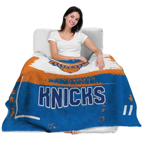 personalized new york knicks paint strokes blue white blanket latest model
