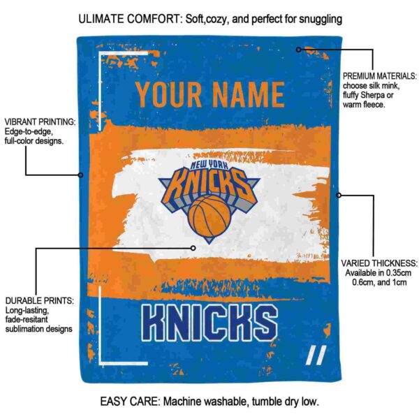 personalized new york knicks paint strokes blue white blanket new arrival