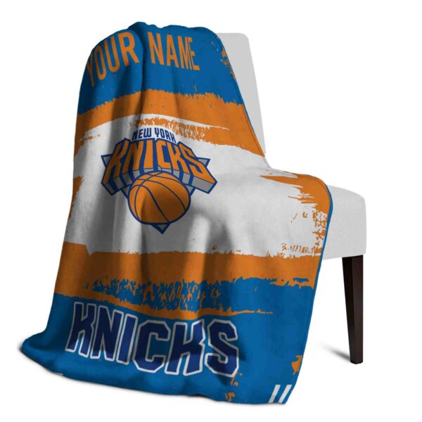 personalized new york knicks paint strokes blue white blanket top rated