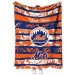 personalized new york mets floral stripes blue white blanket best selling