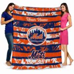 personalized new york mets floral stripes blue white blanket fashion forward