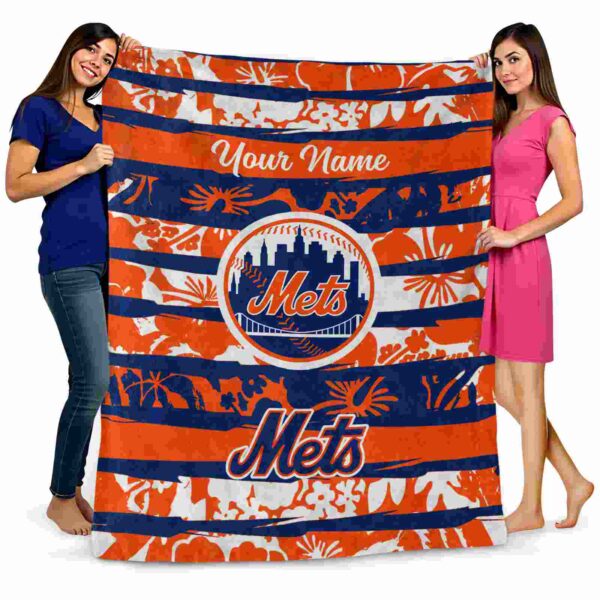 personalized new york mets floral stripes blue white blanket fashion forward