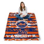 personalized new york mets floral stripes blue white blanket high quality