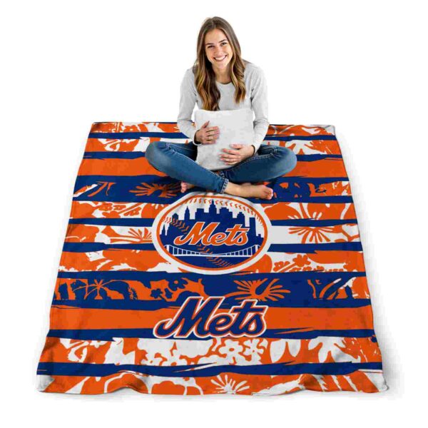 personalized new york mets floral stripes blue white blanket high quality