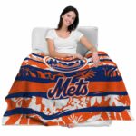 personalized new york mets floral stripes blue white blanket latest model