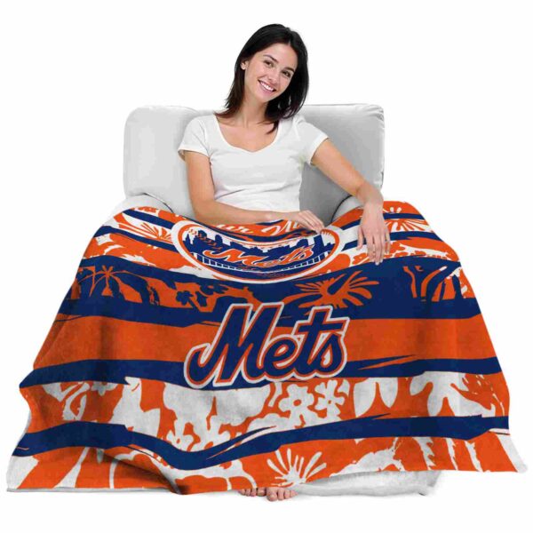 personalized new york mets floral stripes blue white blanket latest model