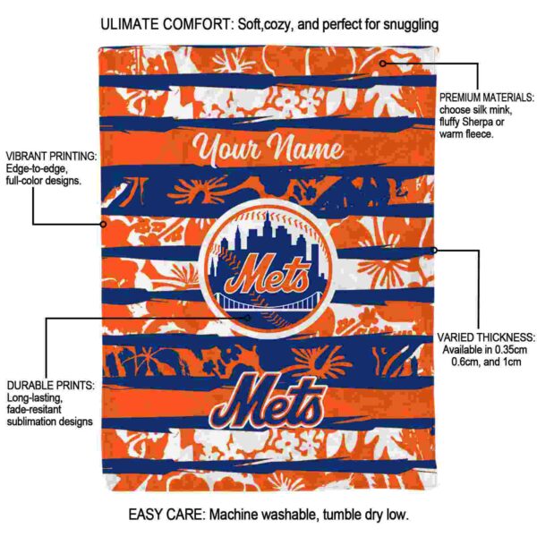 personalized new york mets floral stripes blue white blanket new arrival