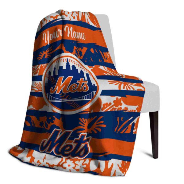 personalized new york mets floral stripes blue white blanket top rated