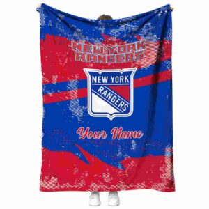 personalized new york rangers grunge streaks blue blanket best selling