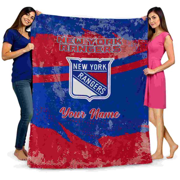personalized new york rangers grunge streaks blue blanket fashion forward