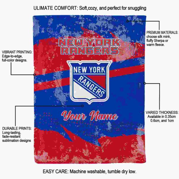 personalized new york rangers grunge streaks blue blanket new arrival