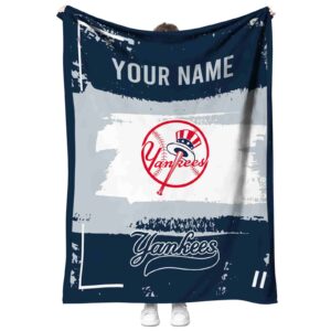 personalized new york yankees paint strokes navy white blanket best selling