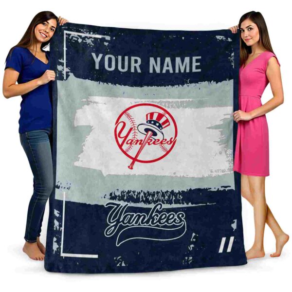 personalized new york yankees paint strokes navy white blanket fashion forward
