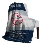 personalized new york yankees paint strokes navy white blanket top rated