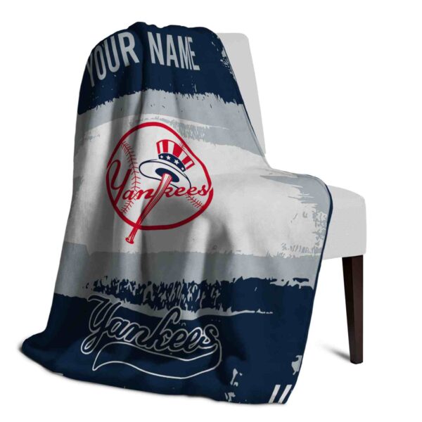 personalized new york yankees paint strokes navy white blanket top rated