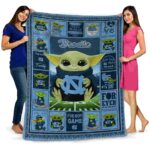 personalized north carolina tar heels baby yoda light blue blanket best selling