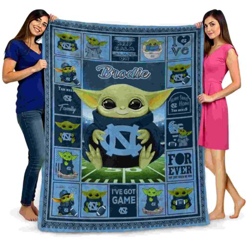 personalized north carolina tar heels baby yoda light blue blanket fashion forward