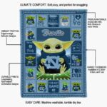 personalized north carolina tar heels baby yoda light blue blanket best selling