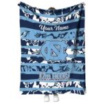 personalized north carolina tar heels floral stripes light blue white blanket best selling