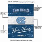 personalized north carolina tar heels grunge texture light blue white blanket best selling