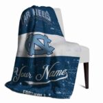 personalized north carolina tar heels grunge texture light blue white blanket best selling