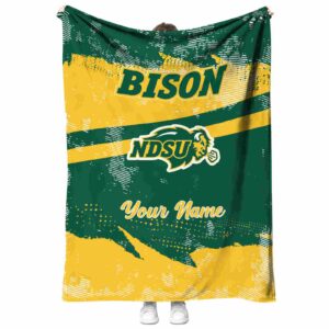 personalized north dakota state bison grunge streaks green blanket best selling