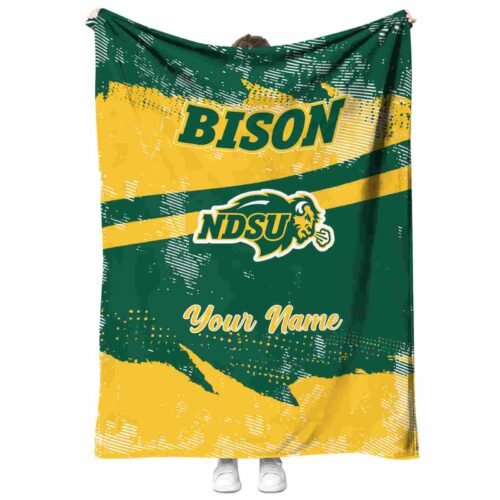 personalized north dakota state bison grunge streaks green blanket best selling