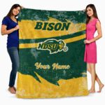 personalized north dakota state bison grunge streaks green blanket best selling