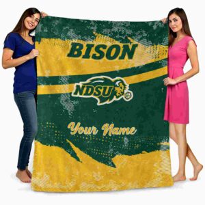 personalized north dakota state bison grunge streaks green blanket fashion forward