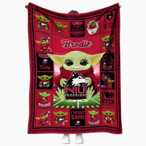 personalized northern illinois huskies baby yoda red blanket best selling