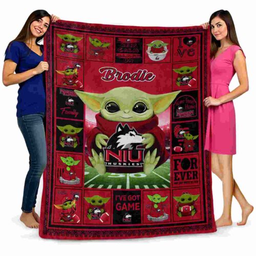 personalized northern illinois huskies baby yoda red blanket fashion forward