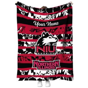 personalized northern illinois huskies floral stripes red white blanket best selling