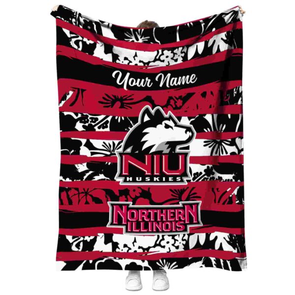 personalized northern illinois huskies floral stripes red white blanket best selling