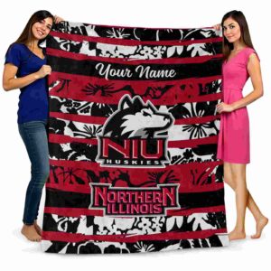 personalized northern illinois huskies floral stripes red white blanket fashion forward
