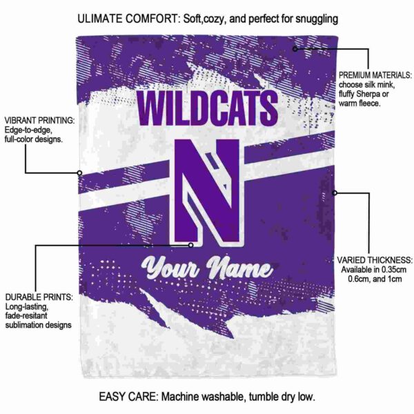 personalized northwestern wildcats grunge streaks purple blanket new arrival
