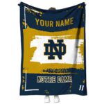 personalized notre dame fighting irish paint strokes navy white blanket best selling