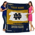 personalized notre dame fighting irish paint strokes navy white blanket best selling