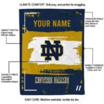 personalized notre dame fighting irish paint strokes navy white blanket best selling