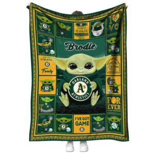 personalized oakland athletics baby yoda green blanket best selling