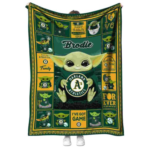 personalized oakland athletics baby yoda green blanket best selling