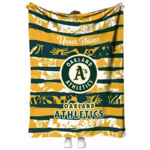 personalized oakland athletics floral stripes green white blanket best selling